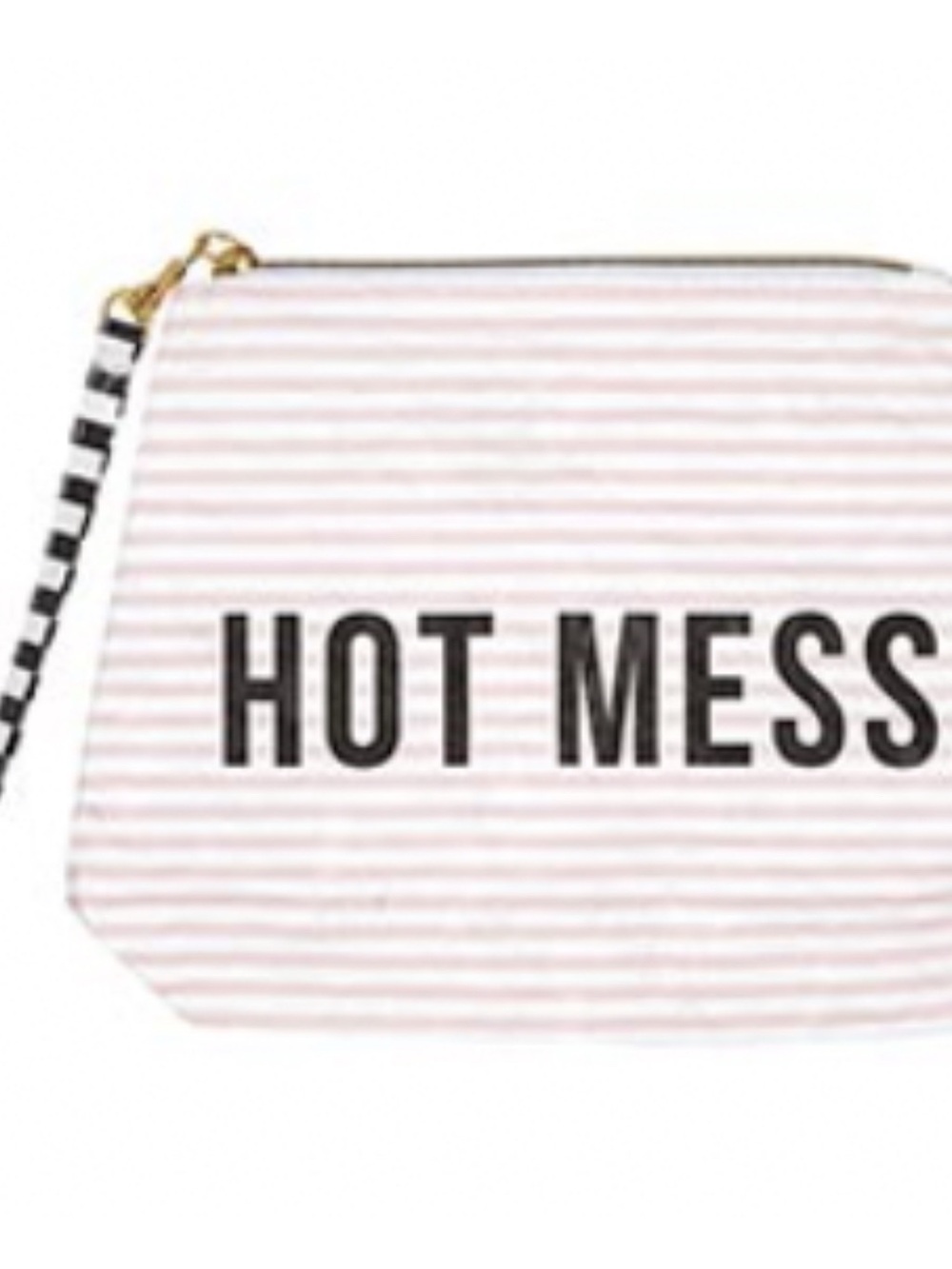 Striped 'HOT MESS' Cosmetic Pouch - Pink & White